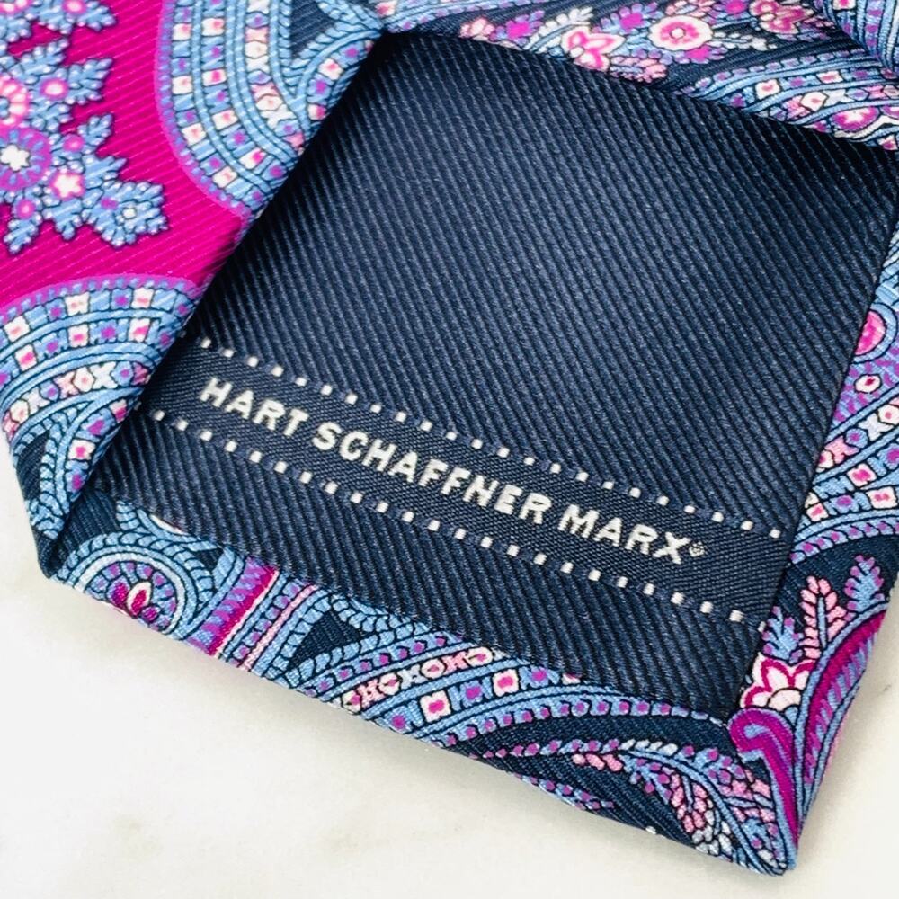 HART SCHAFFNER MARX Tie 100% Silk 58" x 3" Blue Purple Paisley Necktie Italy NWT - Picture 9 of 10